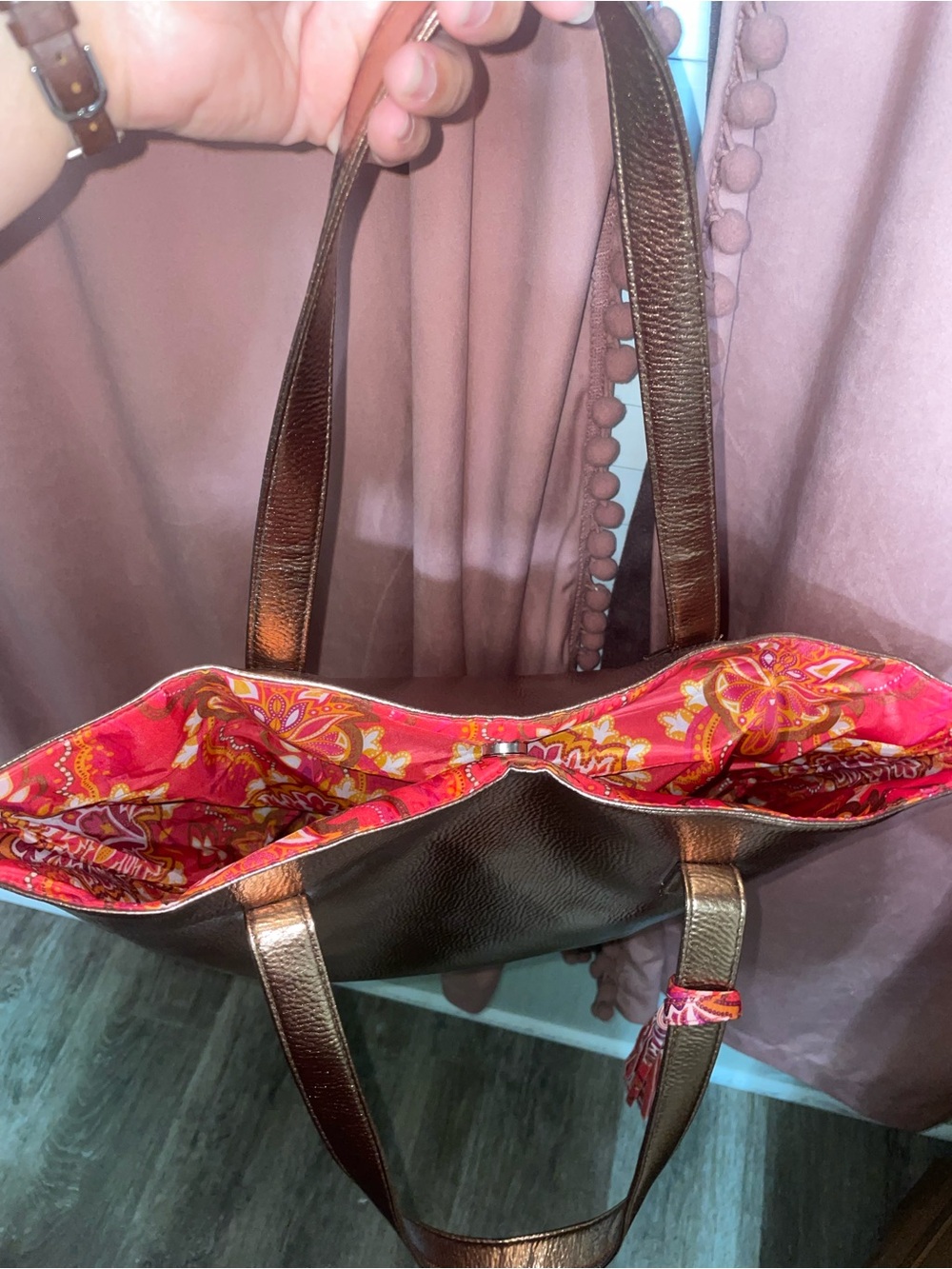 Metallic Gold Tote Bag with Tassel - Picture 7 of 7